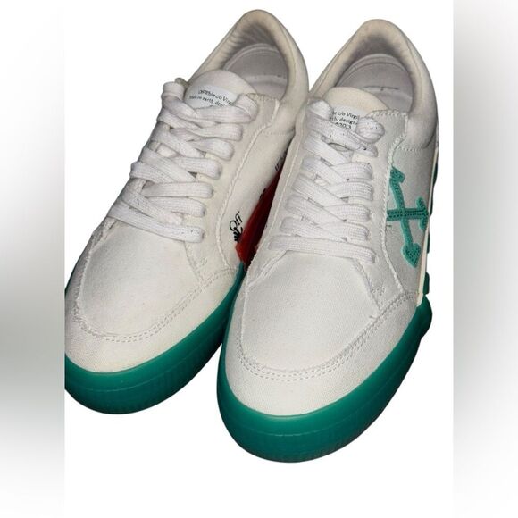 EUC IN BOX OFF WHITE Vulcanized canvas white & green Low White sneakers sz 38 - Picture 4 of 12